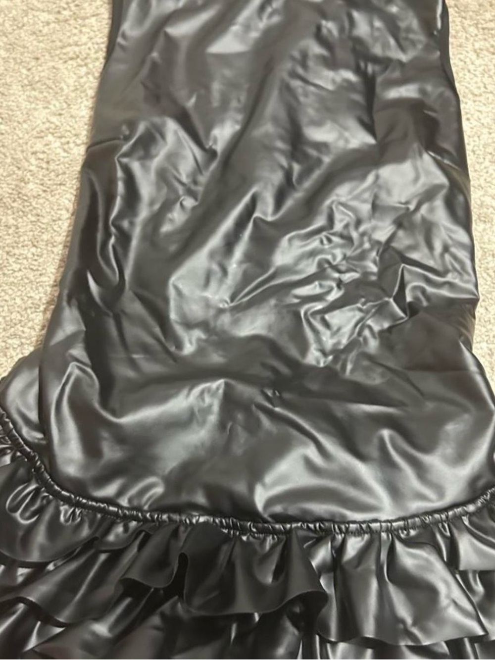 Black leather mini dress